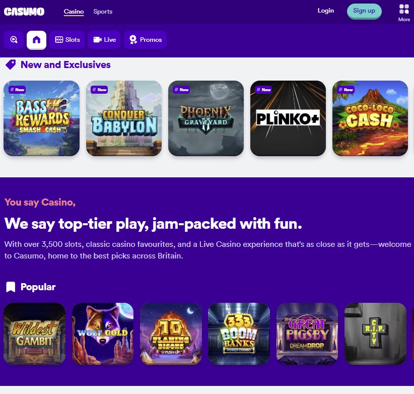 Casumo - Most Polular UK Online Casino Games Sites