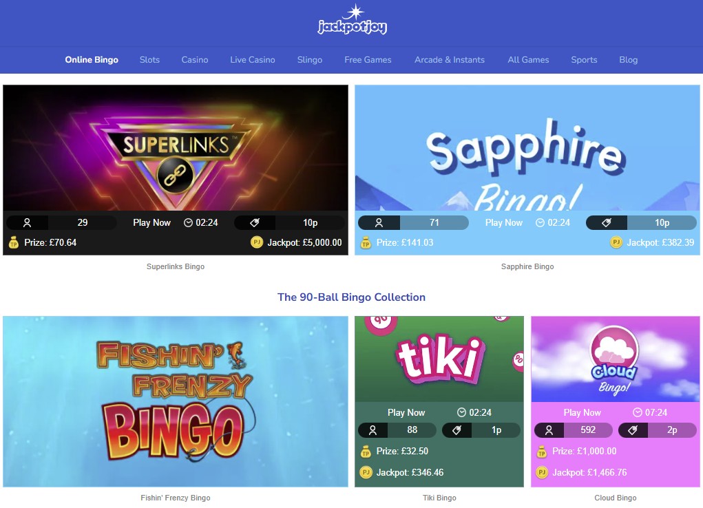 best sites for Online Bingo and Slingo - JackpotJoy