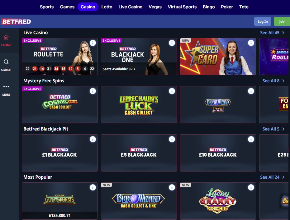 most popular online casino sites in UK - Betfred Casino